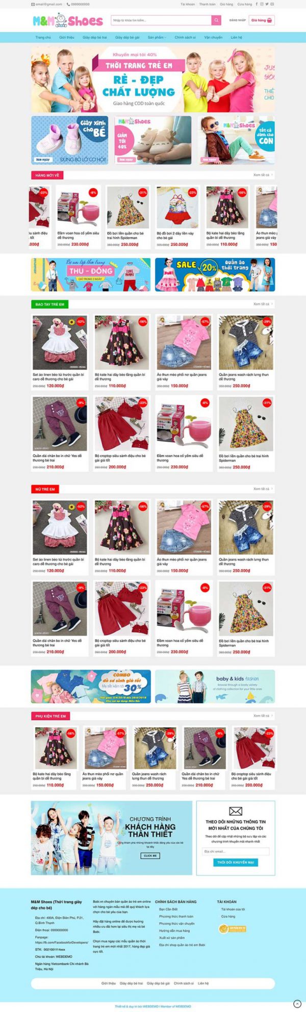 Mẫu website bán quần áo trẻ em Kho theme