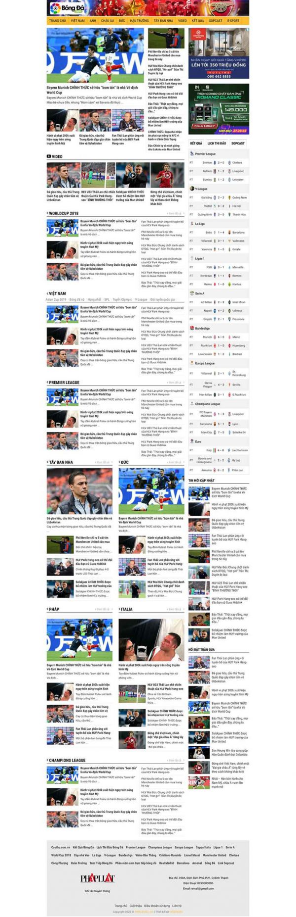 Theme wordpress tin tức bóng đá thể thao