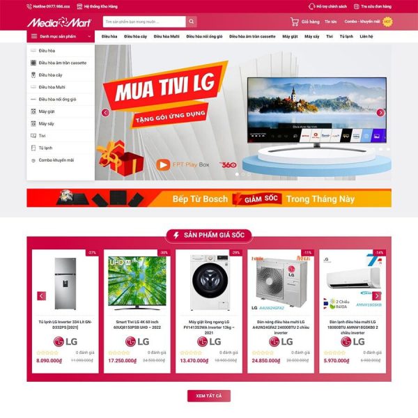 Theme Wordpress mẫu website bán điện máy Media Mart
