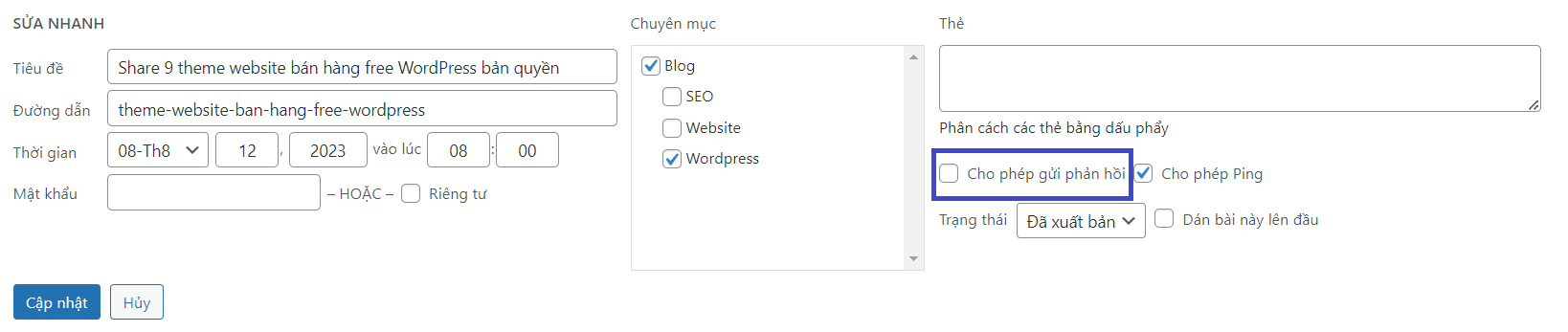 hướng dẫn tắt comment trong wordpress