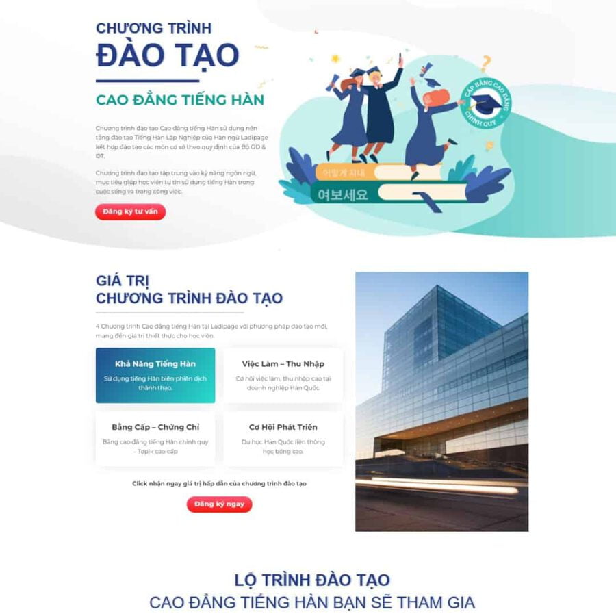 Theme WordPress Landing page đào tạo tiếng Hàn