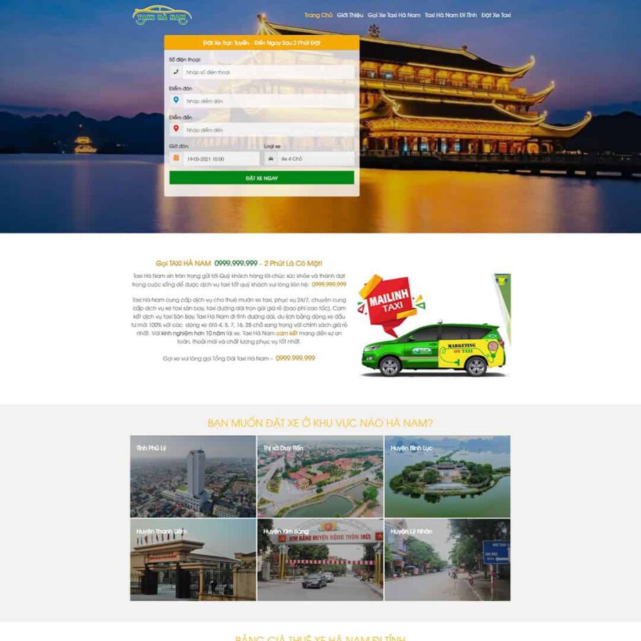 Theme WordPress Landing page dịch vụ taxi - thuê xe