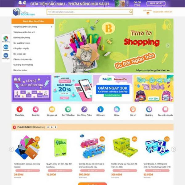 theme wordpress website bán sách văn phòng phẩm
