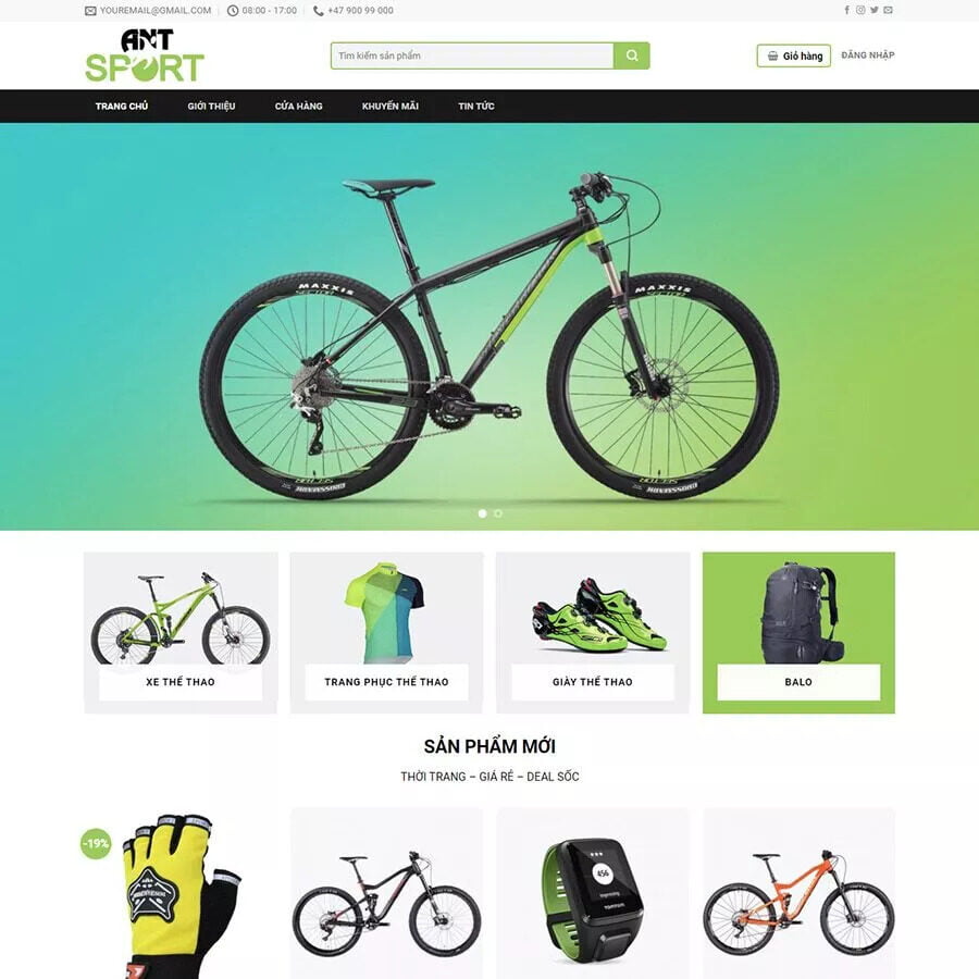 theme wordpress bán xe đạp đồ thể thao
