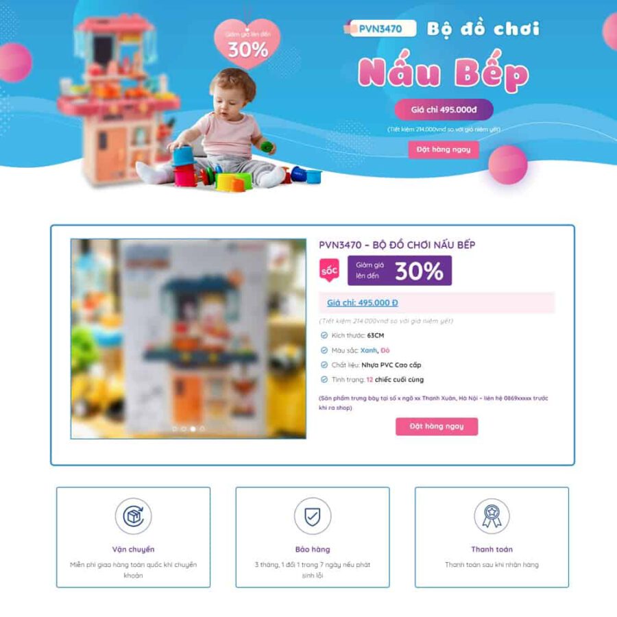 Theme WordPress Landing Page bán đồ chơi trẻ em