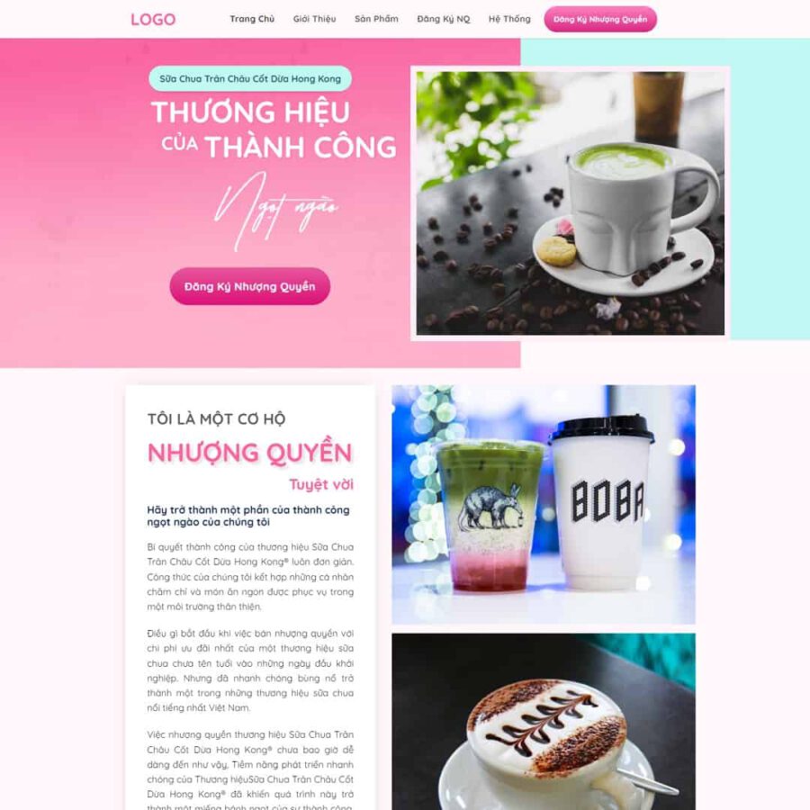 Theme WordPress Landing page nhượng quyền trà sữa