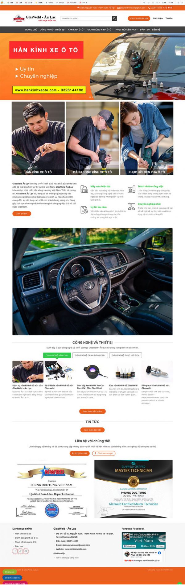 Theme wordpress website dịch vụ hàn kính xe ô tô