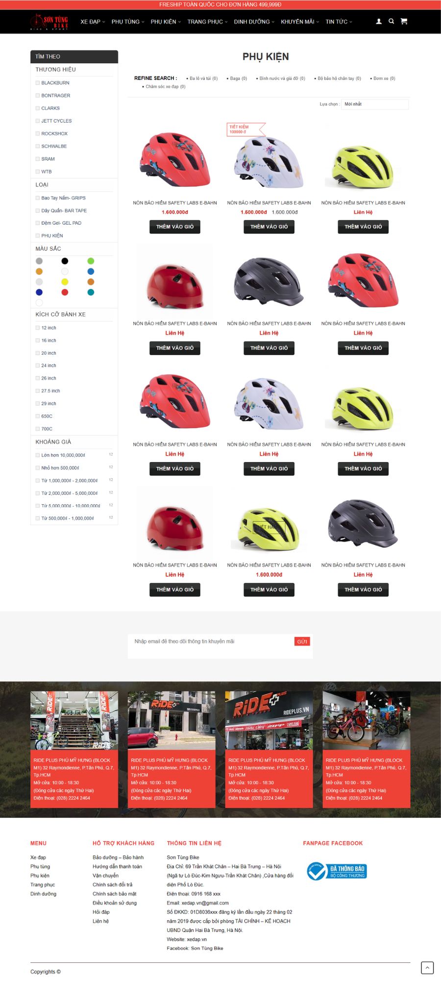 Theme WordPress Website bán phụ kiện xe đạp