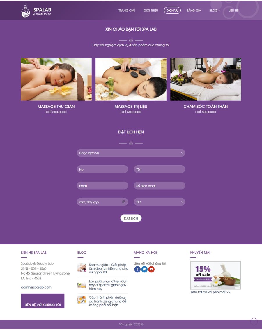 Theme WordPress Website Spa làm đẹp 06