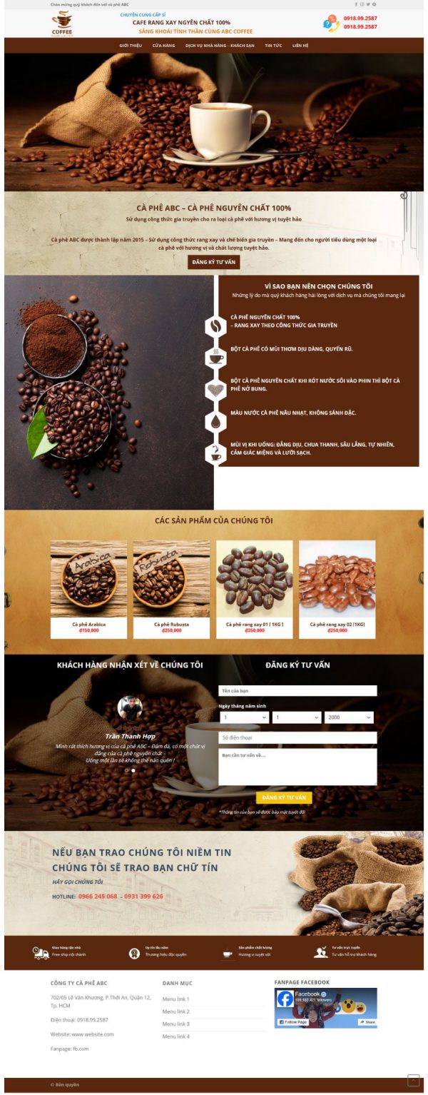 Theme WordPress Website cung cấp sản phẩm cafe nguyên chất