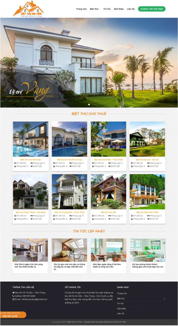 Theme WordPress Website giới thiệu biệt thự cho thuê