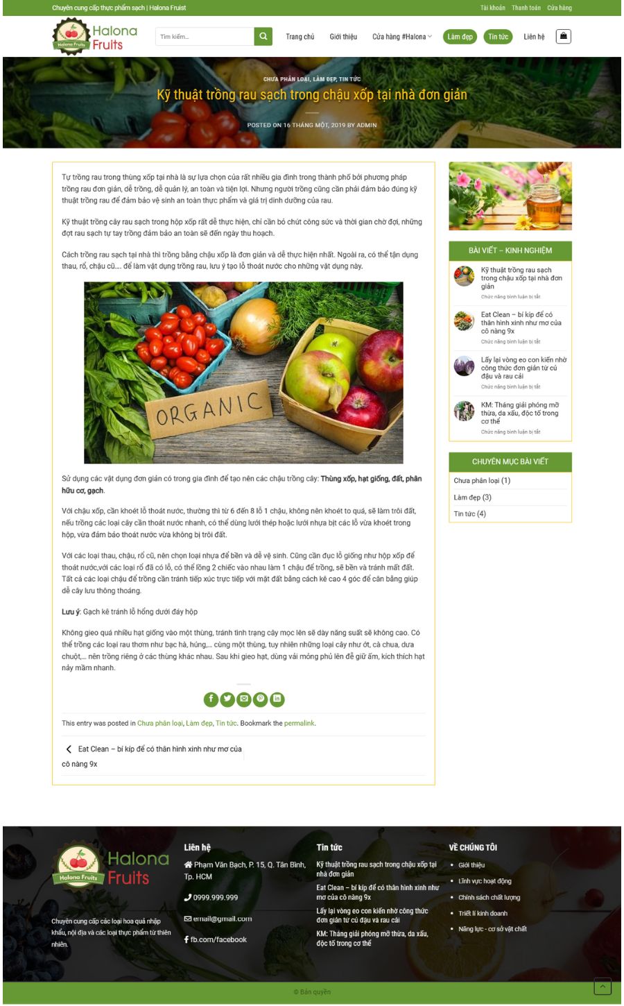 Theme WordPress Website bán trái cây, hoa quả nông sản