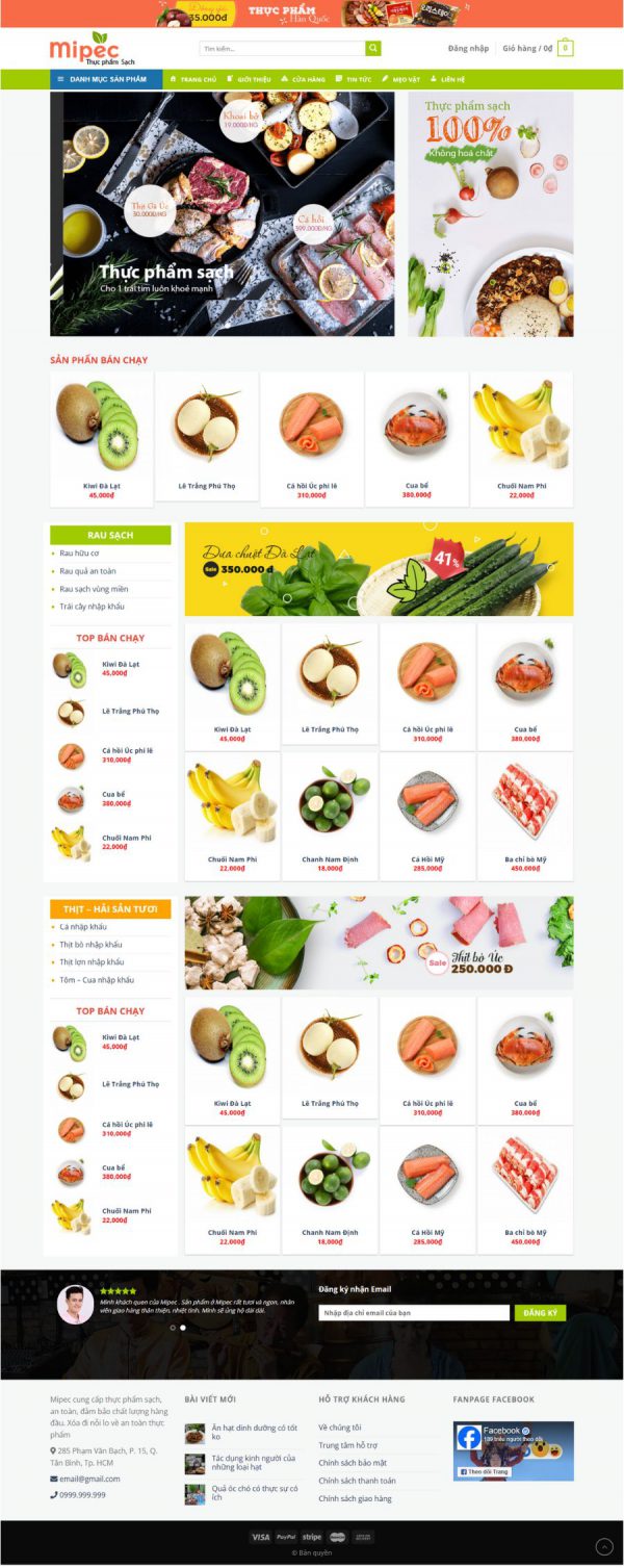 Theme WordPress Website cung cấp thực phẩm, rau củ quả