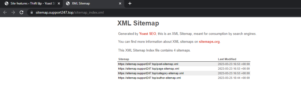 Ví dụ về Sitemap